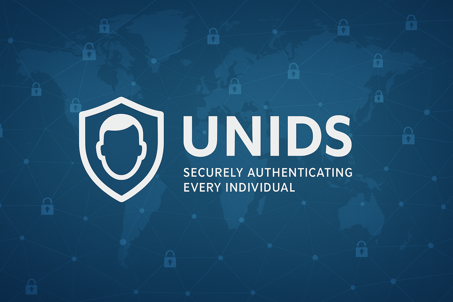 logo UNIDS, de thème bleu, qui reprèsente une monde connecté avec des cadenas connecté entre eux, avec un bouclier avec une tête dessus, et le mot UNIDS en majuscule